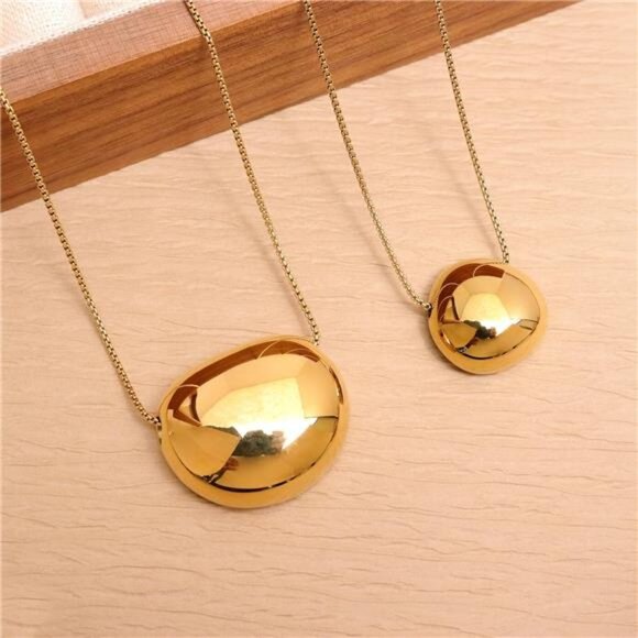 Chunky Elliptical Pendant Necklace Set – Adjustable Stainless Steel Chain - Picture 5 of 6